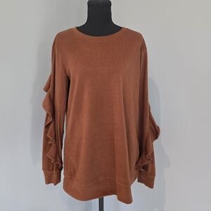 Elegant Brown Ruffle Sleeve Top